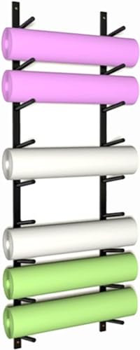 MNOIINM Wandhalterung für Yogamatten, robuste Yogamatten, Wandhalter, Handtuchregal mit 18 Metallhaken, zum Aufhängen im Fitnessstudio, Yoga-Gurt und Rollen (Farbe: Schwarz)