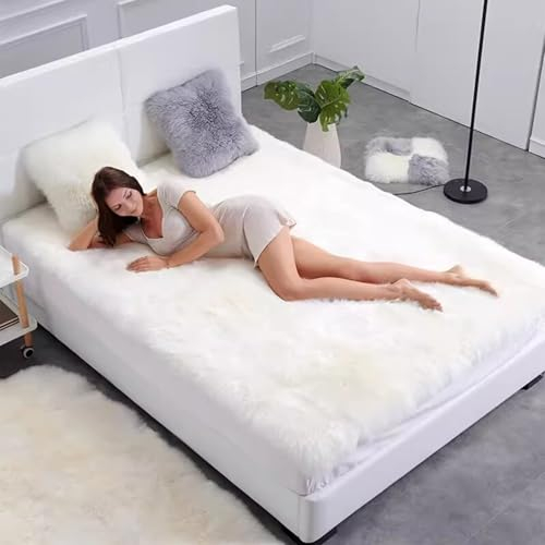 Lammfell Matratzen Topper Lammfell Matratzentopper Wolle Matratzenauflage Schaffell Bett Topper Fell Unterbett Matratzenschoner Topper Bezug Matratzenbezug Matratzenschutzbezüge Lammfell Bettauflage(2