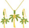 Uloveido Palm Tree Jewelry Set - Gold Plated Green Zirconia Dangle Earrings and Pendant Necklace - Bohemian Summer Fashion for Women YA4830