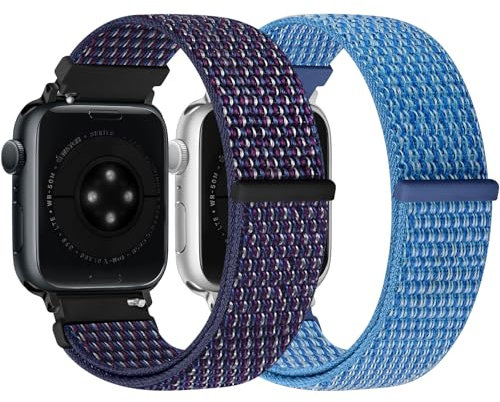Runostrich Nylon Sport Strap Compatible with Apple Watch Strap 49mm 46mm 45mm 44mm 42mm 41mm 40mm 38mm Women Men, Adjustable Solo Loop Bands for iWatch Series 11 10 9 8 7 6 5 4 3 SE Ultra, 2 Pack