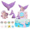 BXYIIGRU Meerjungfrau Kuchen Dekoration Unterwasser Ozean Geburtstag Dekoration Lila Ball Cake Topper Meerjungfrau Figuren Tortendeko Geburtstag für Mädchen Junge Party Torten Deko