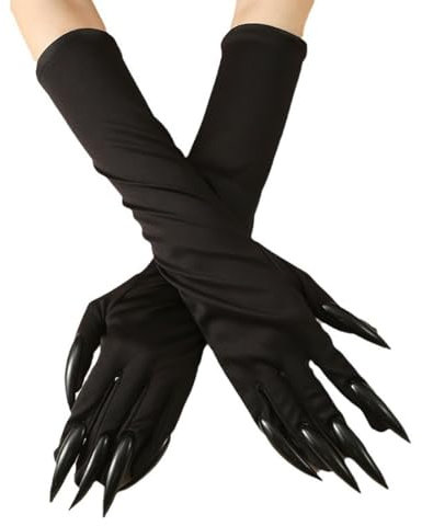 Jascatin Halloween Handschuhe mit langen Nägeln Cosplay Kostüm Kralle Pfote Handschuhe Mitts Spitze Fingernägel Geist Bizarre Handschuhe Hand Handschuhe für Halloween Cosplay (Schwarz)