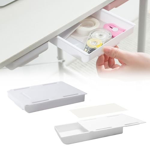 Helweet Schublade Unter Schreibtisch, Selbstklebende Schublade, Versteckte Schubladenbox, Aufbewahrungsbox, Schubladen Organizer, Organizer für Zuhause und Schminktisch, 22CM x 15.5CM x 3CM, 2 Stück