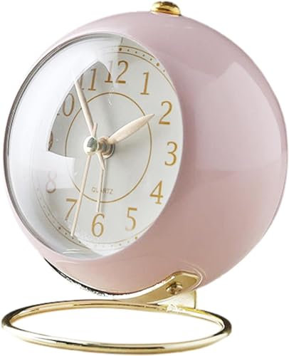 DUANxiaoyanK Réveil analogique rétro, silencieux, avec veilleuse, réveil de voyage rond, pour la maison (rose)