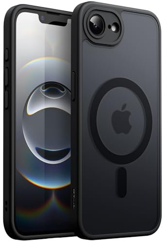 JETech Magnetic Case for iPhone 16e 6.1-Inch 2025 Compatible with MagSafe, Translucent Matte Back Slim Shockproof Phone Cover (Black)