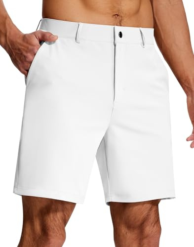 SERAMY Mens Golf Dress Shorts 7 Inch with 5 Pockets Stretch Lightweight Quick Dry Flat Front Shorts for Work Casual, White, 32