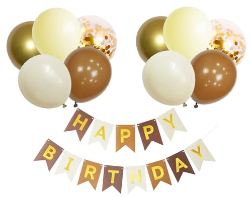 KOBOKO Luftballons Geburtstag Set, Braun Geburtstagsdeko Luftballons Beige Happy Birthday Girlande, Ballon Beige Party Deko Geburtstag, Konfetti Ballons Gold Happy Birthday Deko, Birthday Balloons