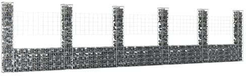 Festnight Gabionen 6 Säule Gabionenkorb Große Gabionenwand U Form Wand Gabionen Zaun Metall Steinkorb Wand Steingabionen Drahtkorb Gitterkörbe Dekorative Zäune Gartendeko Eisen 620x20x150 cm