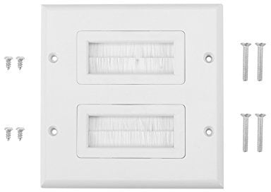 Brush Wall Plate Cable Pass Through, Single Gang Decorator Wall Cover for Low Voltage Cables, Cord Hider for Wall Mount TV (Double mouth)
