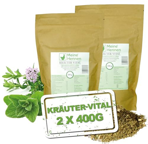 Meine Hennen Kräuter-Vital 2x400g Natürliche Kräutermischung Ergänzungsfuttermittel für Hühner & Wachteln Oregano Knoblauch Thymian Mix Ohne Zusatzstoffe Ergiebiges Geflügelfutter zur Beschäftigung