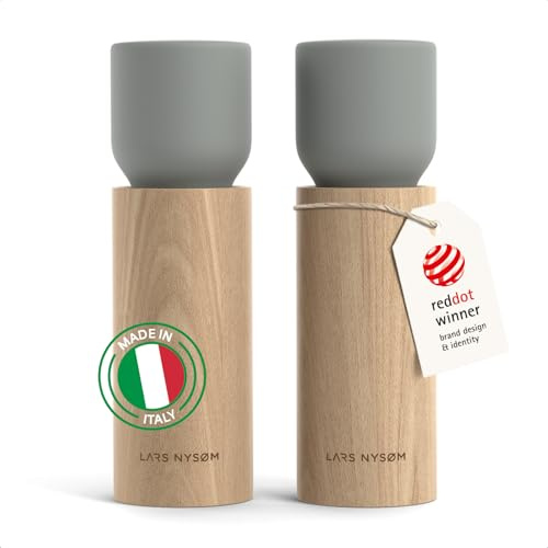 LARS NYSØM Wooden Salt and Pepper Grinder Set Manual - Salt and Pepper Mills with Adjustable Ceramic Grinder - Elegant Beechwood Pepper and Salt Mill Set for Dining Table (Ash Gray)