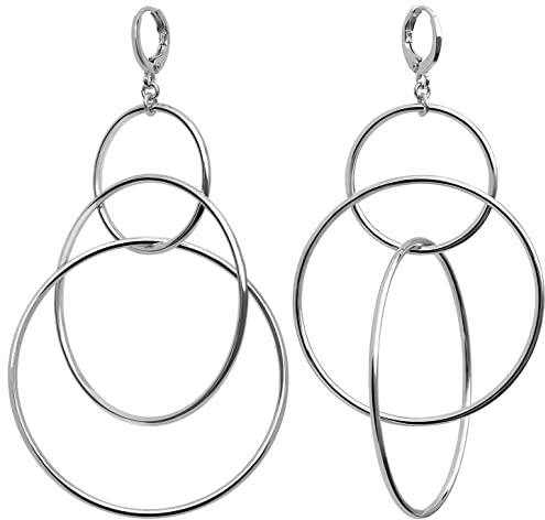 Dangle Hoop Earrings for Women, 14k Gold/Silver Plated High Polished Earrings for Women