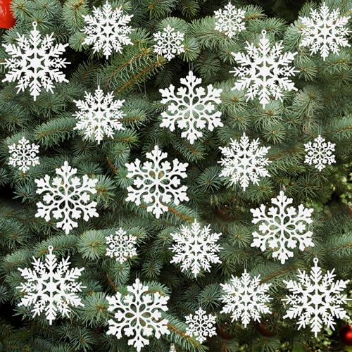 Weihnachtsschmuck Filz,36 Stück Schneeflocken Weihnachtsbaumschmuck mit 10M Schnur,Schneeflocken Christbaumschmuck Filz Anhänger für Weihnachtsdeko