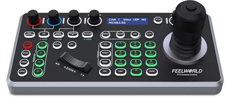 FEELWORLD KBC20 PTZ Camera Joystick Controller, LCD Screen 4D Joystick Control Keyboard Support PoE VISCA Pelco-D/P RS422 RS485 RS232 RJ45 for Church Live, Events, Live Streaming