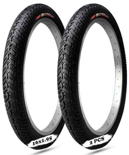 2PC 16x1.95 Fahrradreifen für Stadt und BMX Stadtbereifung Rutschfest 16-1.95 Abriebfest 16 1.95 Schwarz Felge nicht enthalten(TIRE)