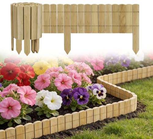 UISEBRT Bordo per falciatura, recinzione flessibile in legno, palizzata in legno, per prato, recinzione per aiuole, recinzione da giardino, 200 x 40 cm, naturale