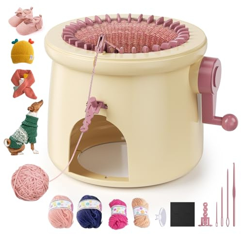 Errum Knitting Machine 32 Needles, Adorable Mashroom-Shaped Knitting Loom Machine for Adult & Kids, Smart Weaving Loom Round Knitting Machines Great for Begninner
