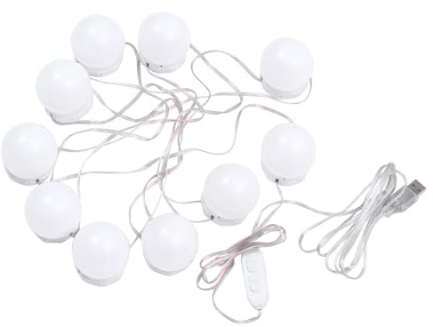 Bombillas LED 10 Piezas Espejo de Maquillaje de Tocador para Color Claro | Brillo Ajustable, Tres Colores, sin Deslumbrar, sin Taladrar, para Interior y Aseo Diario