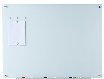 Audio-Visual Direct Magnetic Glass Dry-Erase Board (White, 80 x 110 cm) - Includes Magnets, Hardware & Marker Tray