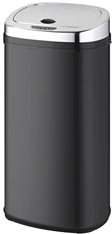 Poubelle de cuisine automatique 42L LARGO Noir brillant en acier INOX avec cerclage