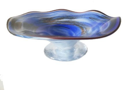 Oberstdorfer Glashütte Schale farbige Glasschale blau beige Weiss marmorierte Kristallglas Schale mundgeblasen Durchmesser ca. 16 cm