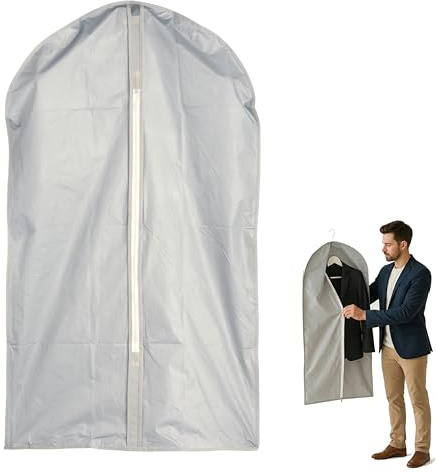Premier Housewares Grey Suit Storage Cover | Durable PEVA Garment Bag with Zip Closure | Protects Suits from Dust and Dirt | Ideal for Wardrobe and Transport