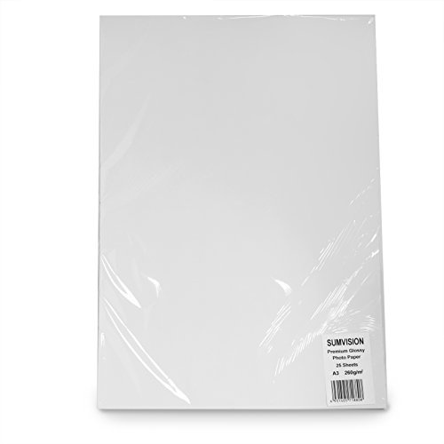 Sumvision Photo Picture Photograph Paper A3 260gm Glossy Photo Paper Premium Professional Gloss Finish Inkjet Printable Photo Paper 25 Sheet Pack
