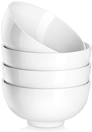 MALACASA Série REGULAR, 4 Bols à Céréales en Porcelaine Blanche de 780ml, Bols de Petit Déjeuner Ronds (15,2 cm), Idéaux pour Soupe, Salades et Riz