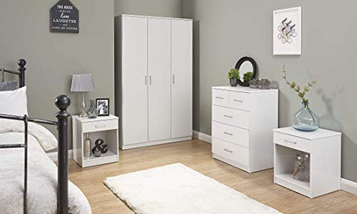 GFW Panama Bedroom Sets With Wardrobe, Chest Of Drawers & Bedside Tables, Modern Wooden Matching Bedroom Furniture Storage Set, White, 4 Piece Set
