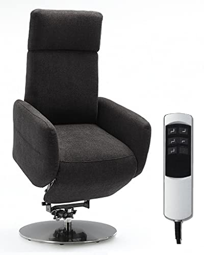Cavadore TV-Sessel Cobra mit 2 E-Motoren und Aufstehhilfe / Elektrisch verstellbarer Fernsehsessel mit Fernbedienung / Relaxfunktion, Liegefunktion / bis 130 kg / L: 71 x 112 x 82 / grau