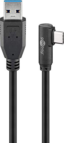 Goobay 66502 USB 3.0 auf USB C Kabel 1,5m / 15W Handykabel / 90 Grad USB C Winkelstecker / Ladekabel 5 Gbits SuperSpeed / USB Type C Handy Samsung Sony / Schwarz / 1,5 Meter