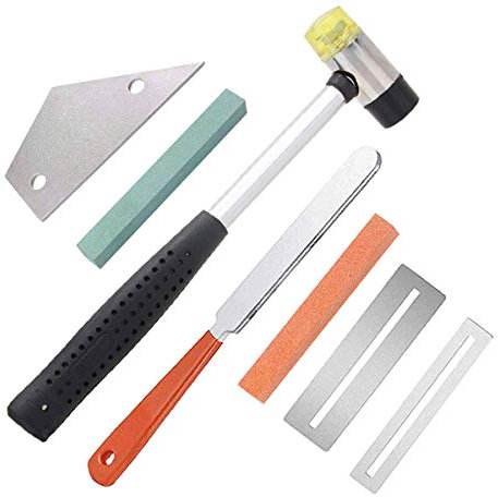 Kit di strumenti per liutaio per chitarra, lima per coronazione dei tasti della chitarra, martello in gomma a doppia testa, martello in gomma per tasti in acciaio inossidabile, 2 protezioni per
