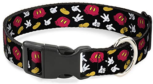 Buckle Down Plastic Clip Collar - Mickey Mouse Costume Elements Scattered Black | Mickey Mouse Costume Elements Scattered Black Durable Adjustable ID Tag Ring Side Release