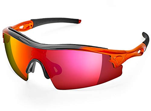 ToolFreak Reevo Safety Sunglasses, Red Mirror Lens, Anti Glare, UV & Impact Eye Protection, Safety Rating to EN166FT, Hard Case, Pouch, Neck Cord & Cloth