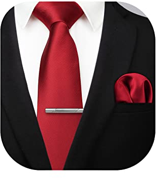 HISDERN Cravate Homme Sergé Mariage Fete et Pinces à Rouge cravate & Carre de poche Set