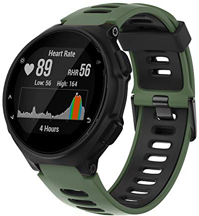 ANBEST Armband für Garmin Forerunner 735XT/235 Uhrenarmband, Sport Ersatzarmband aus Silikon für Forerunner 220/230/620/630/Approach S20/S5/S6, Armee Grün/Schwarz