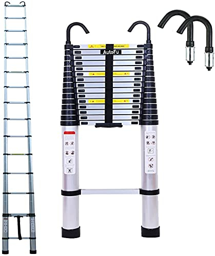 6,2m Ausziehbare Leiter aus Aluminium Faltbar, Teleskopleiter aus Aluminium mit 2 Abnehmbaren Haken Ausziehbare Leiter Erweiterbare Leiter Aluminum Telescopic Ladder Max. Belastung: 150kg