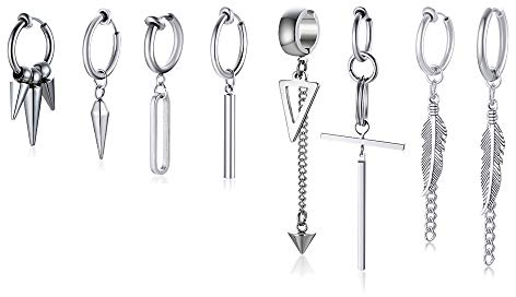 Unisex Surgical Steel Korean Fashion Clip auf Ohrringe BTS Bangtan Boys Kpop Ohrringe Set Hip Hop Huggie Hoop Dangling Feather SUGA Ohrringe