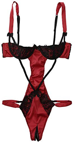 YOOJIA Micro Bikini Sexy Femme Dentelle Maillot Body String 1 Pièce Maillots de Bain Micro String Slingshot Ensemble Lingerie Femme Sexy Transparent Body Soutien-Gorge Seins Nu Rouge L