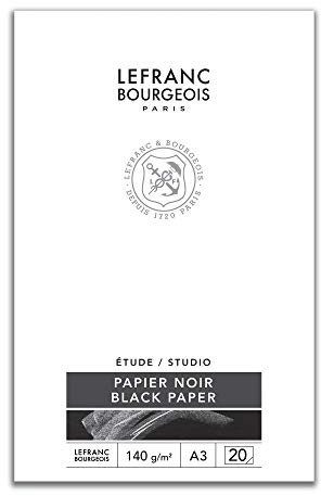 Lefranc Bourgeois 301345 Studio Block mit schwarzem Papier 20 Blatt - A3, 140 g/m², zur Verwendung mit opaken Farben wie Pastell, Bleistift und Deckfarbe zum Basteln und für Collagen