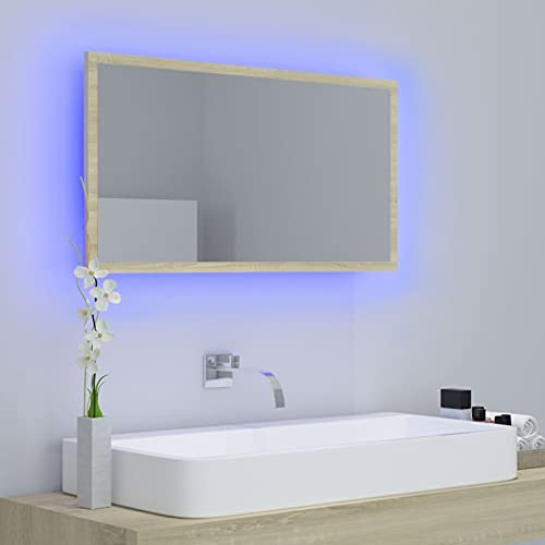 Tidyard LED-Badspiegel Wandspiegel mit RGB-Leuchte Badezimmerspiegel Lichtspiegel Spiegel Hängespiegel Bad Badezimmer Beleuchtung Sonoma-Eiche 80x8,5x37 cm Spanplatte
