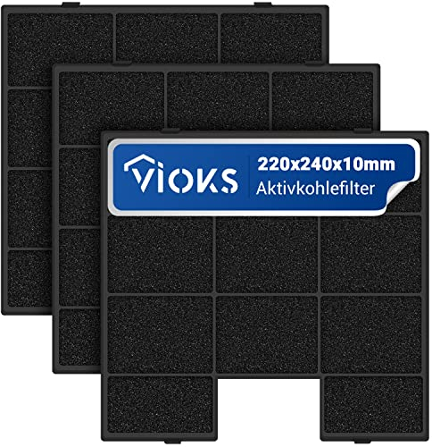 VIOKS 3x Aktivkohlefilter Dunstabzugshaube 230x250x10mm Ersatz für Amica FWK-250 Dunstabzug Filter - Kohlefilter Dunstabzugshaube Abzugshaube Filtеr Aktivkohle für KF 17142 Amica Dunstabzugshaubе