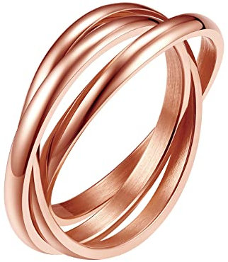 FindChic Damenring aus Edelstahl, 3 verschlungene Ringe, 2 mm, 3 Stück, gekreuzt, niedlich [Silber/Goldplattiert/Rosa/mehrfarbig-47/49/52/54/57/59/62/64/67] Geschenk für Mama, Muttertage, Weihnachten,