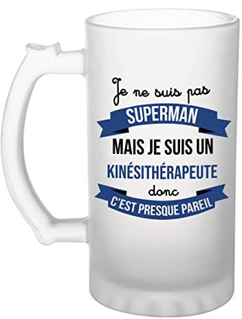 Planetee Chope de bière Je ne suis pas Superhéros, je suis Kinésithérapeute | Verre à bière Pinte idée cadeau fête des pères anniversaire