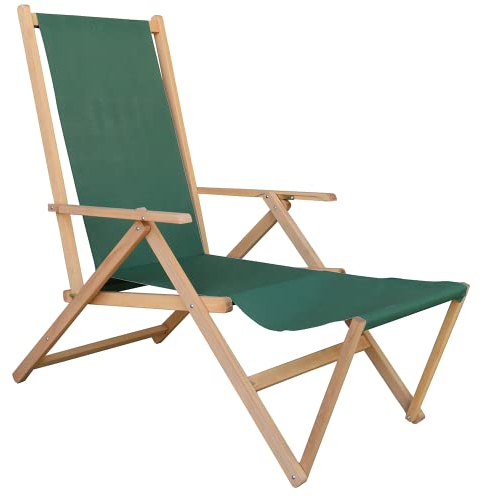 Sdraio mare richiudibile con poggiapiedi in legno e tela 2 posizioni (Verde)