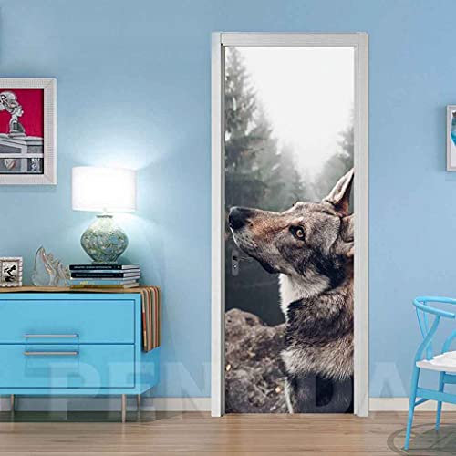JGCAI 3D Türaufkleber Wohnzimmer Schlafzimmer Badezimmer Tierischer Hund Türtapete Türposter 77x200cm Wandbilder Selbstklebend Tür Poster Vinyl Entfernbar Mauer Aufkleber Zuhause Dekor