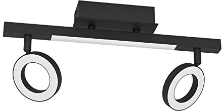EGLO LED Deckenstrahler Cardillio 2, 2-flammige Deckenlampe mit schwenkbaren Spots, Deckenleuchte aus Kunststoff und Metall in schwarz, Deckenspot warmweiß