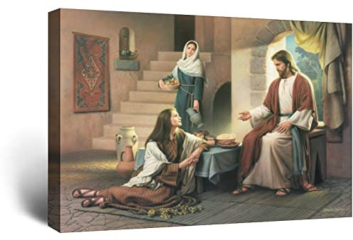 RONGCHENG Poster Jesus mit Martha und Maria Christus, Gott, Religion, Leinwand, Kunst, Heimdekoration, Bild, Poster, Druck, Gemälde, Geschenk, Poster
