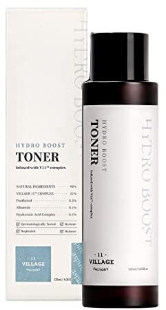 [VILLAGE 11 FACTORY] HYDRO BOOST TONER (120 ml) Koreanische Hautpflege – Gesichtslotion – Hyaluronsäure und Kamille – intensive Feuchtigkeitsversorgung – 93% natürliche Inhaltsstoffe – vegane Formel