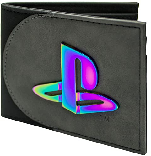 Original Hardware PS5 Dreieck Quadrat Ikone Schillerndes Metall Emblem Geldbörse/Geldbeutel Bi-Fold ID- & Kartenhalter, Grau